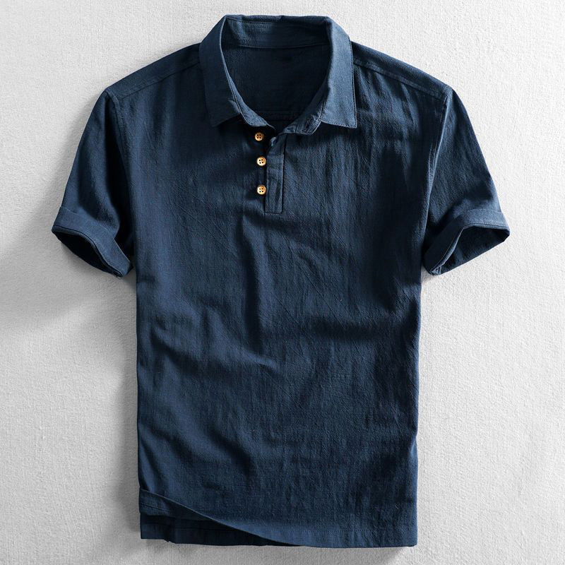 Graham | Washed Navy Linen Polo