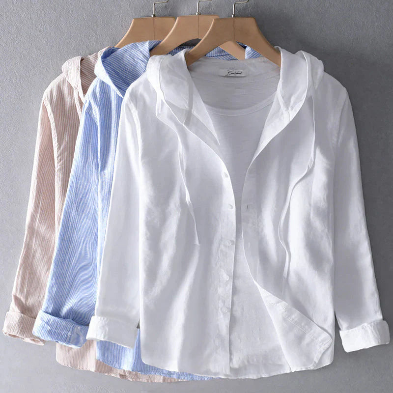 Striped Button-Up Hooded Shirt