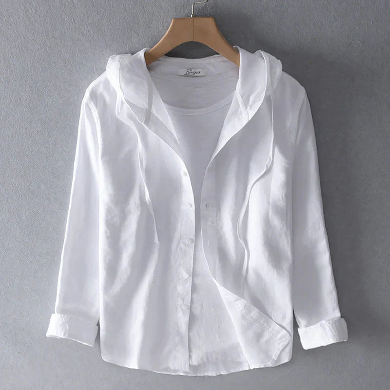 Striped Button-Up Hooded Shirt
