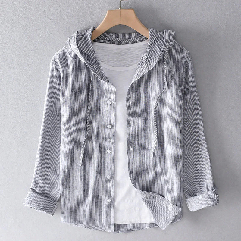 Striped Button-Up Hooded Shirt