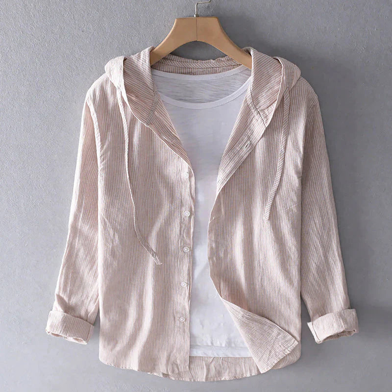 Striped Button-Up Hooded Shirt