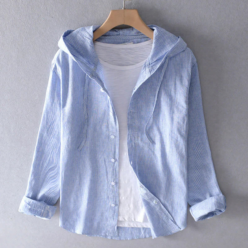 Striped Button-Up Hooded Shirt
