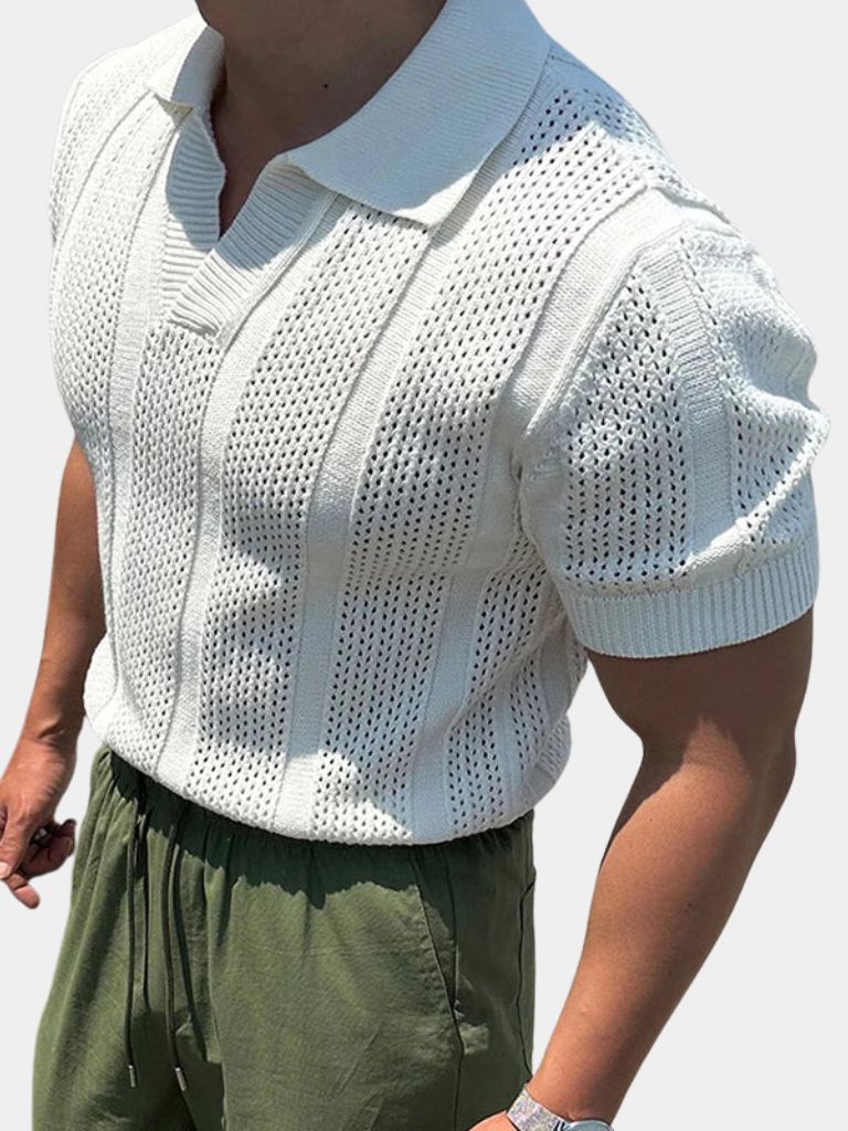 Norman | Breezy Knit Polo in Crisp White
