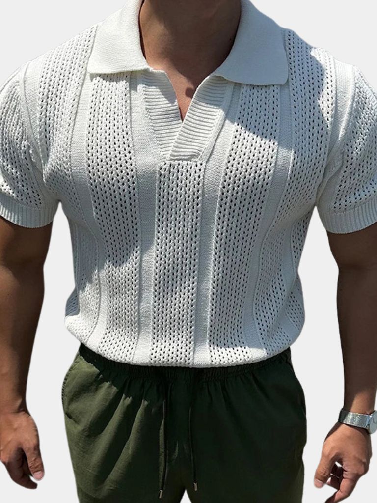 Norman | Breezy Knit Polo in Crisp White