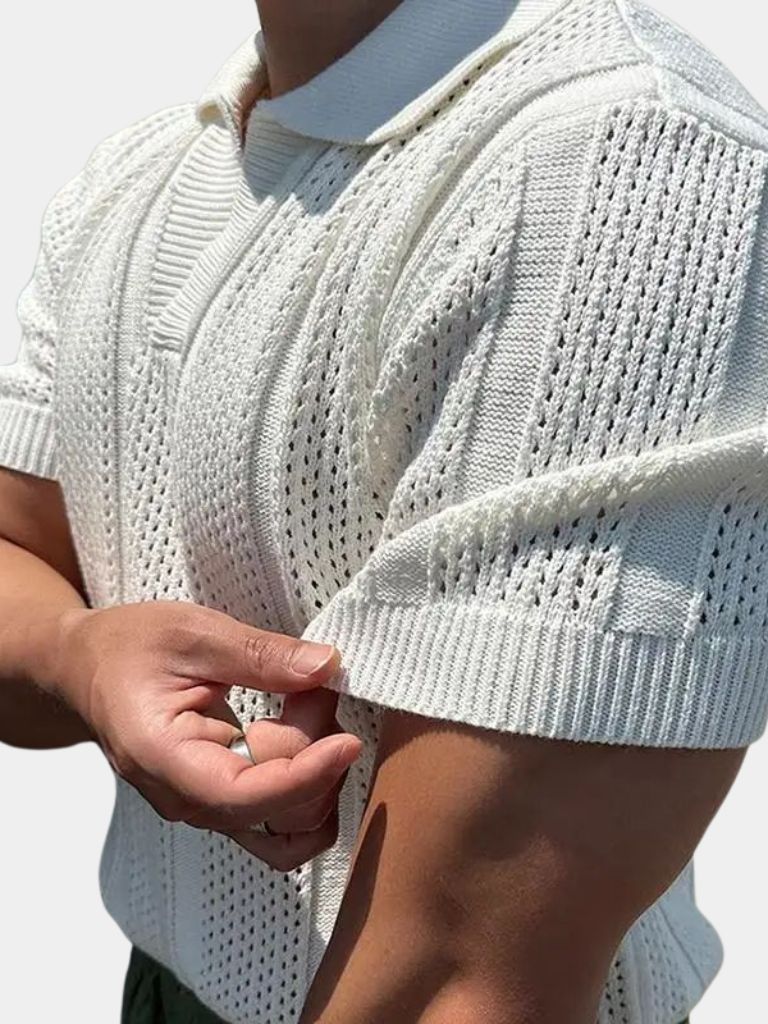 Norman | Breezy Knit Polo in Crisp White