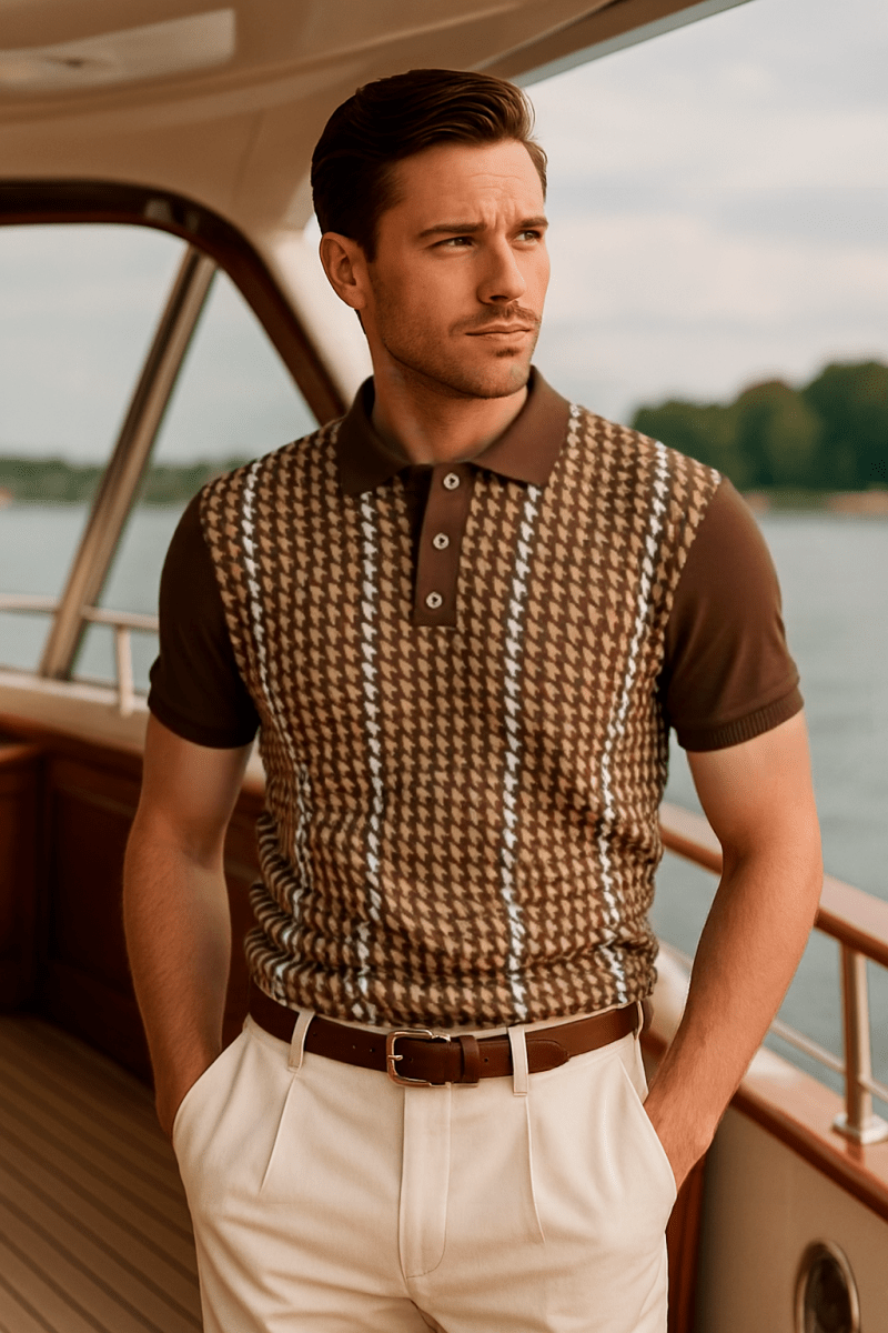 Leonard | Houndstooth Knit Polo