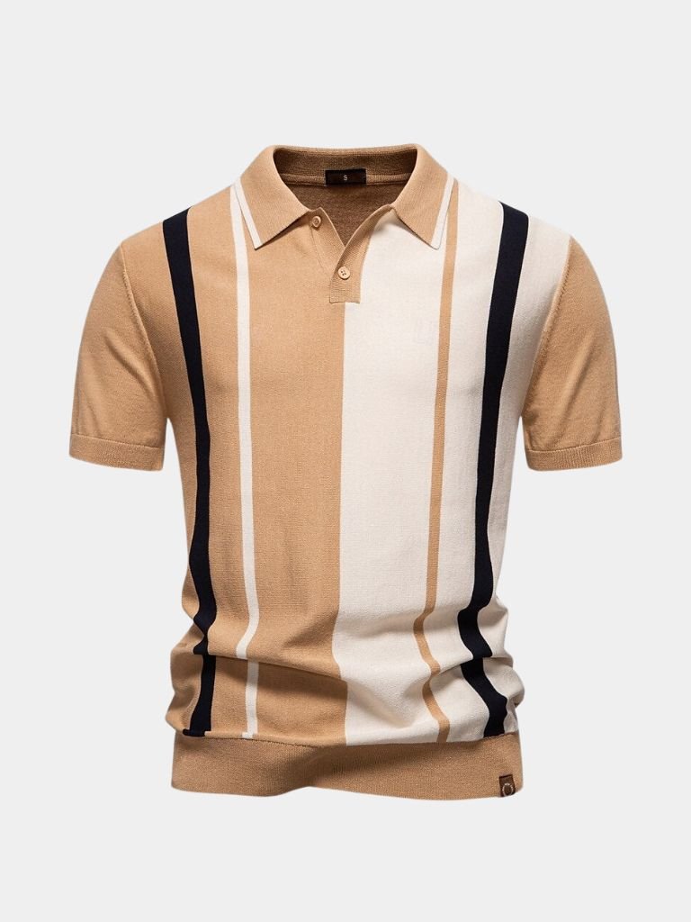 Douglas | Polo with Taupe & Ivory Vertical Stripes