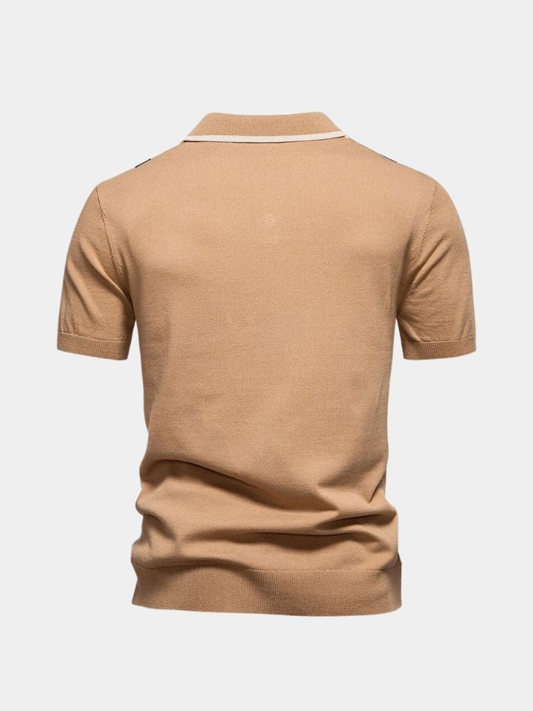 Douglas | Polo with Taupe & Ivory Vertical Stripes