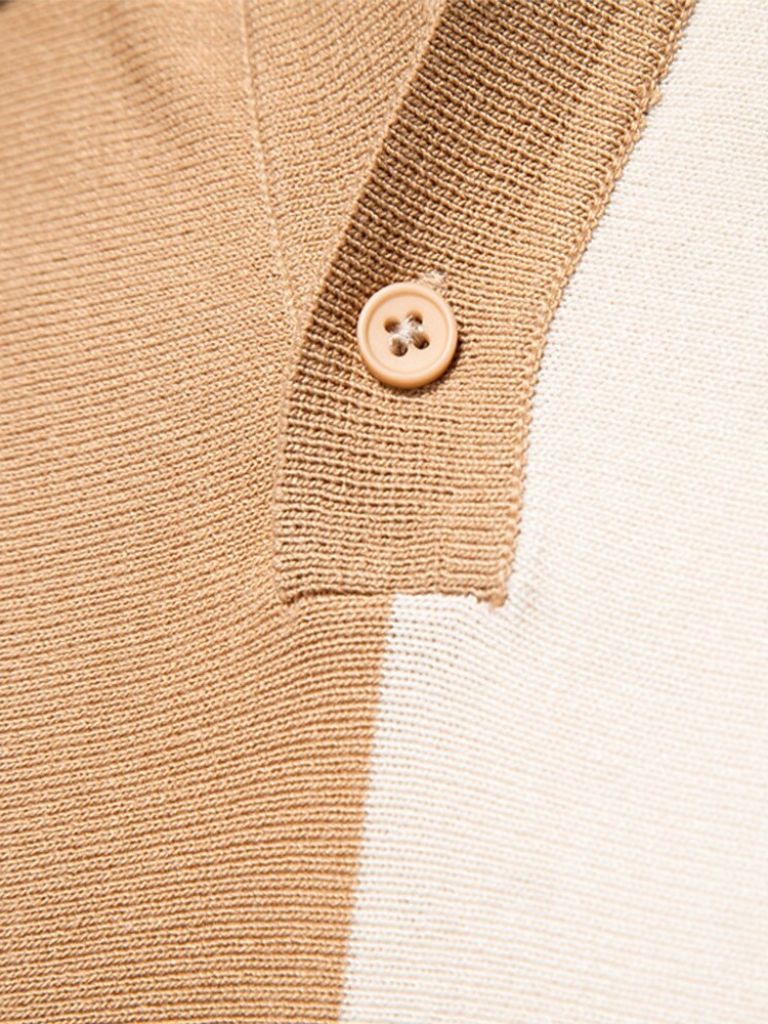 Douglas | Polo with Taupe & Ivory Vertical Stripes