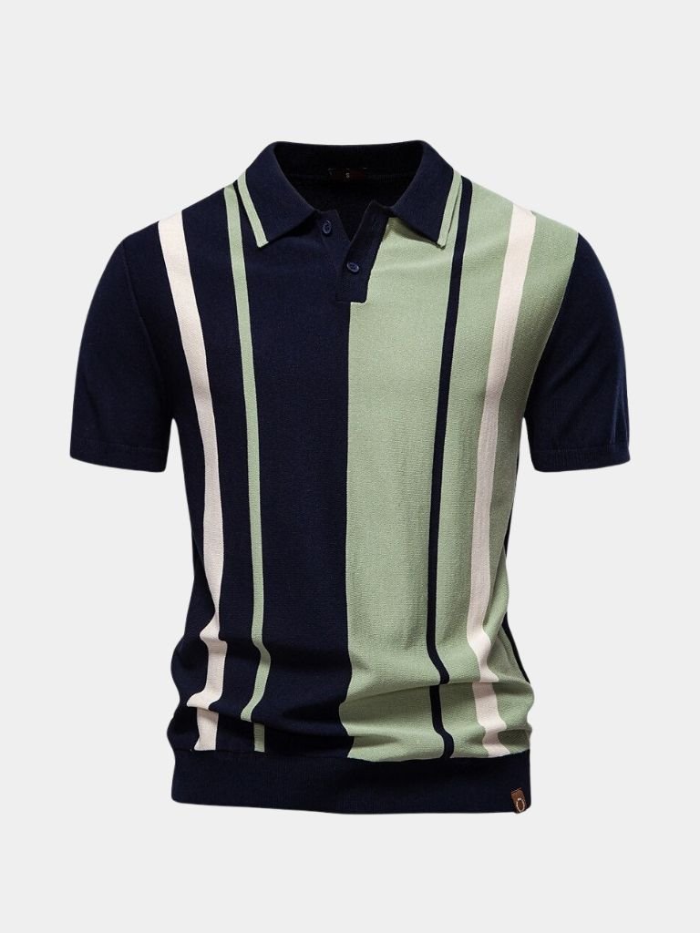 Douglas | Polo with Taupe & Ivory Vertical Stripes