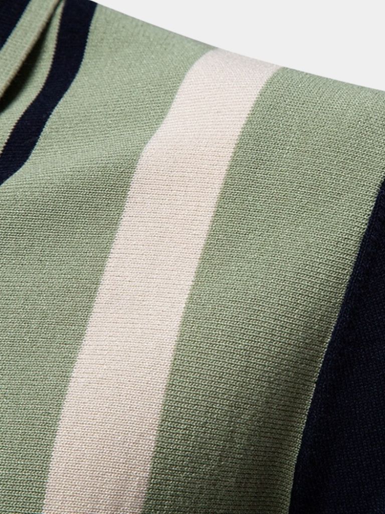 Douglas | Polo with Taupe & Ivory Vertical Stripes