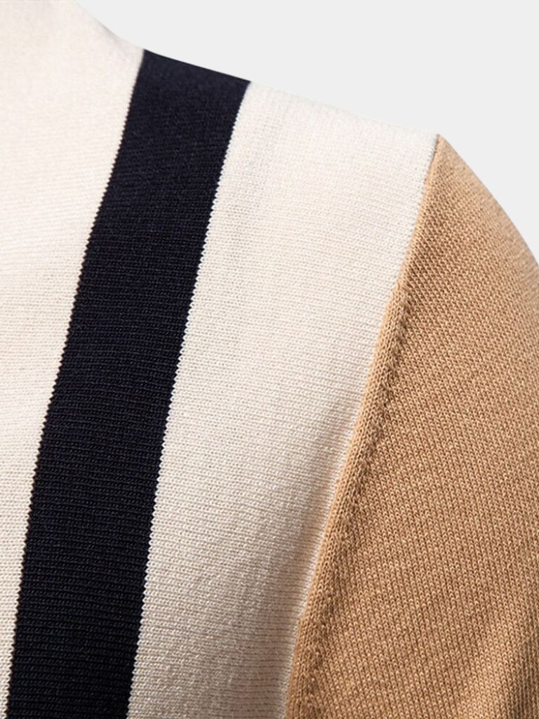 Douglas | Polo with Taupe & Ivory Vertical Stripes